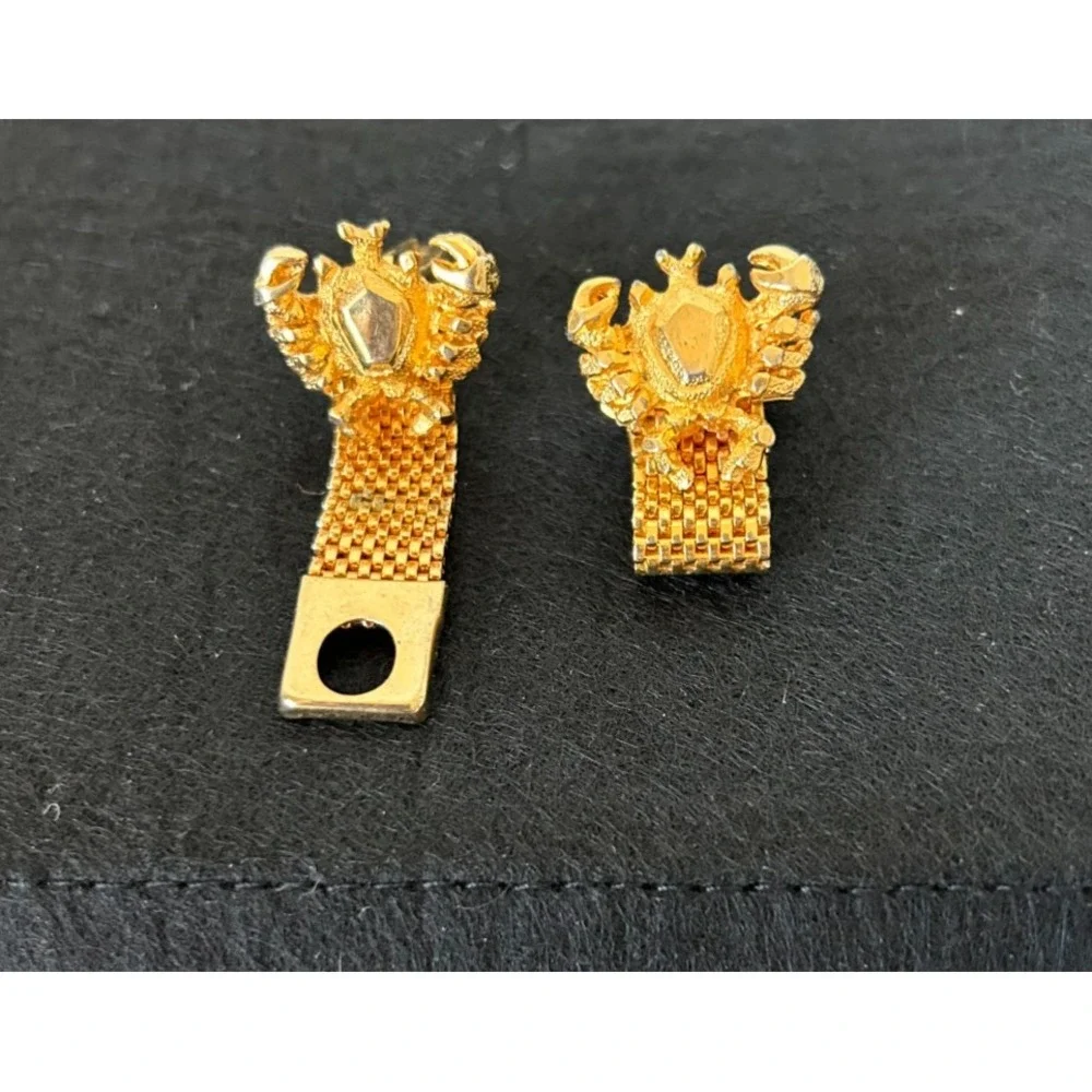 70s Mens Mesh Wrap Cufflinks Ornate Retro Crab Design Gold Tone Metal VGUC